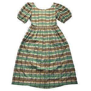 Second Female Plaid Puff Sleeve Albertine Dress Size Small Green Tan Cottagecore